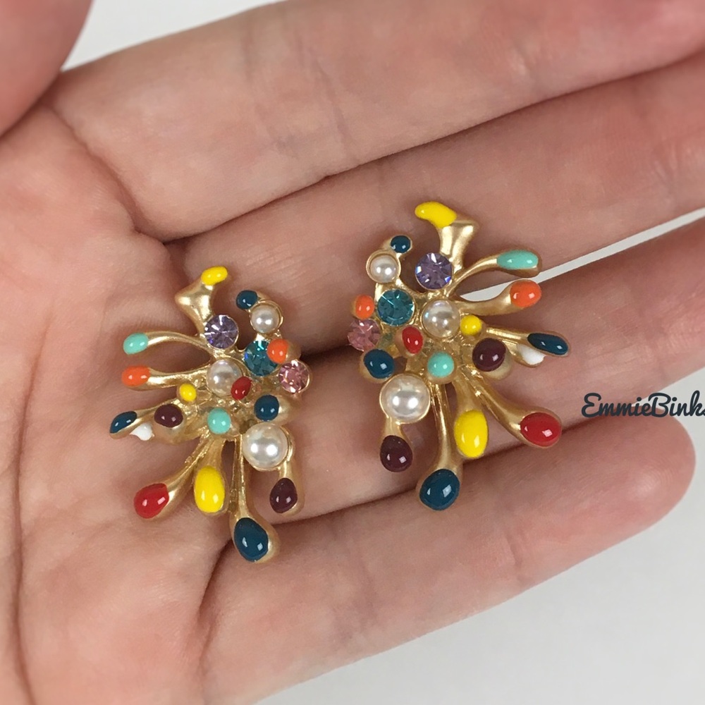 New Anthropologie Gold Dipped Abstract Floral Stud Statement Earrings
